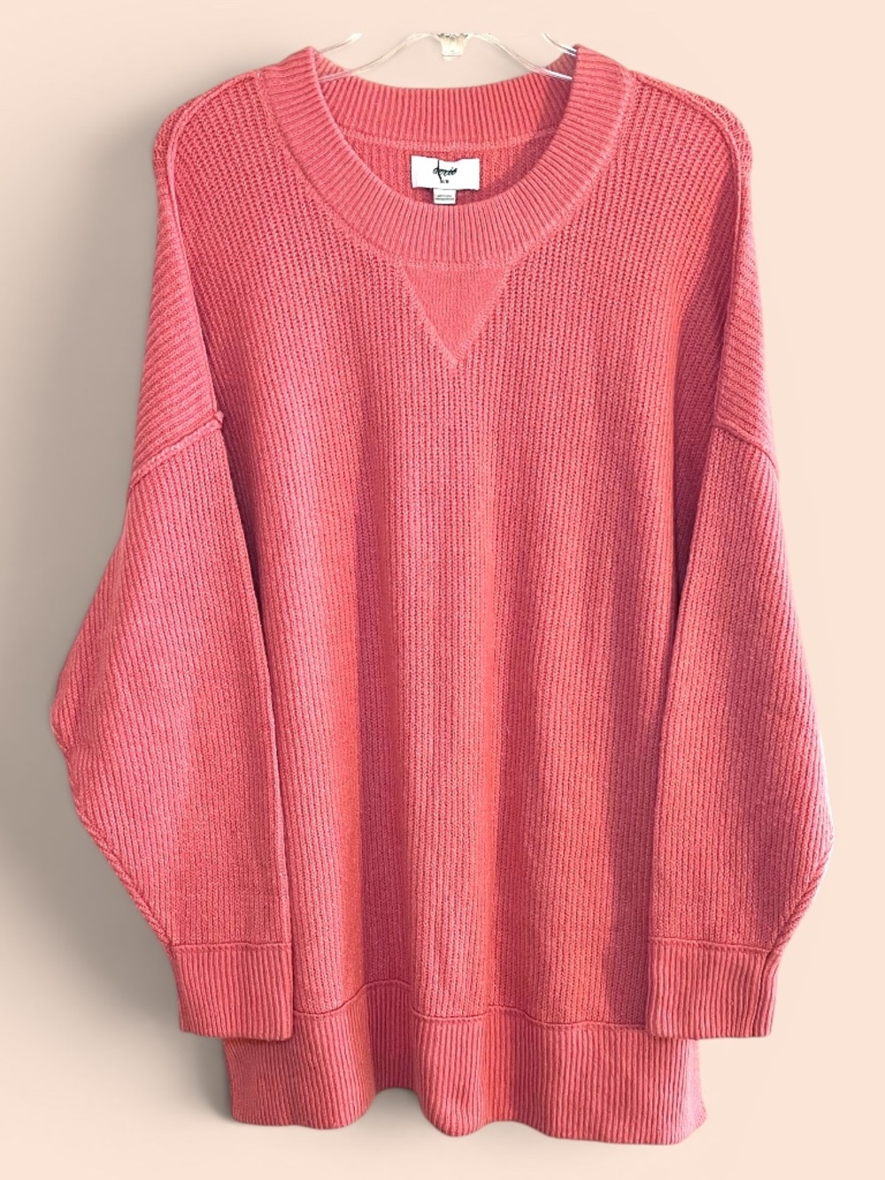 Aerie Haute Coral Oversized Ribbed Knit Crewneck Sweater Size M